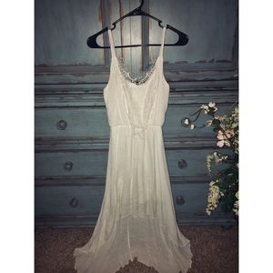 Lace detail hi-lo dress white